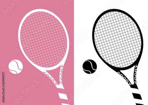 Silhouette Tennis Racket And Ball Icon on Pastel Pink Background Illustration