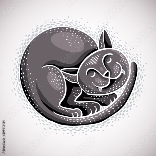 Cute cartoon doodle grey ca...
