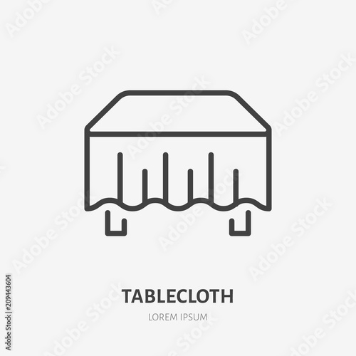 Tablecloth flat line icon. Dining room sign, illustration of table with cloth. Thin linear logo for interior store.