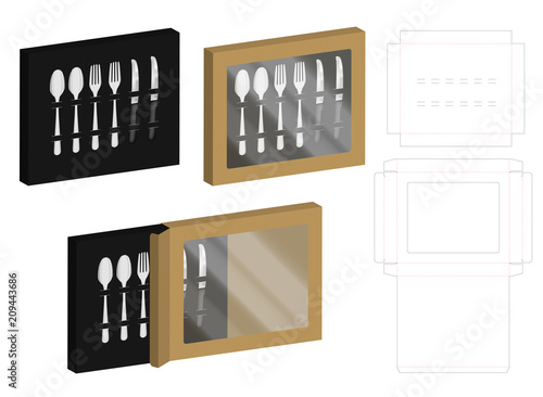 3d mockup box and dieline for fork spoon and knife