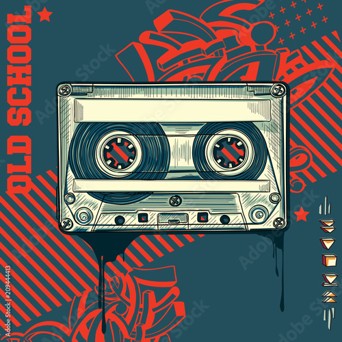 Audio cassette on graffiti background