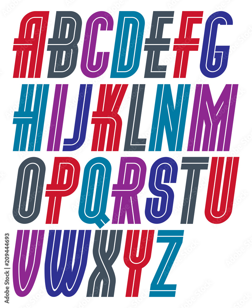 Set of vector upper case bold regular English alphabet letters made with white lines, can be used for logo creation in public relations business Set of vector upper case bold regular English alphabet letters made with white lines, can be used for logo creation in public relations business
