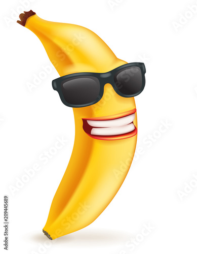 Sunglasses smiling banana cartoon character 3d food icon design vector illustration