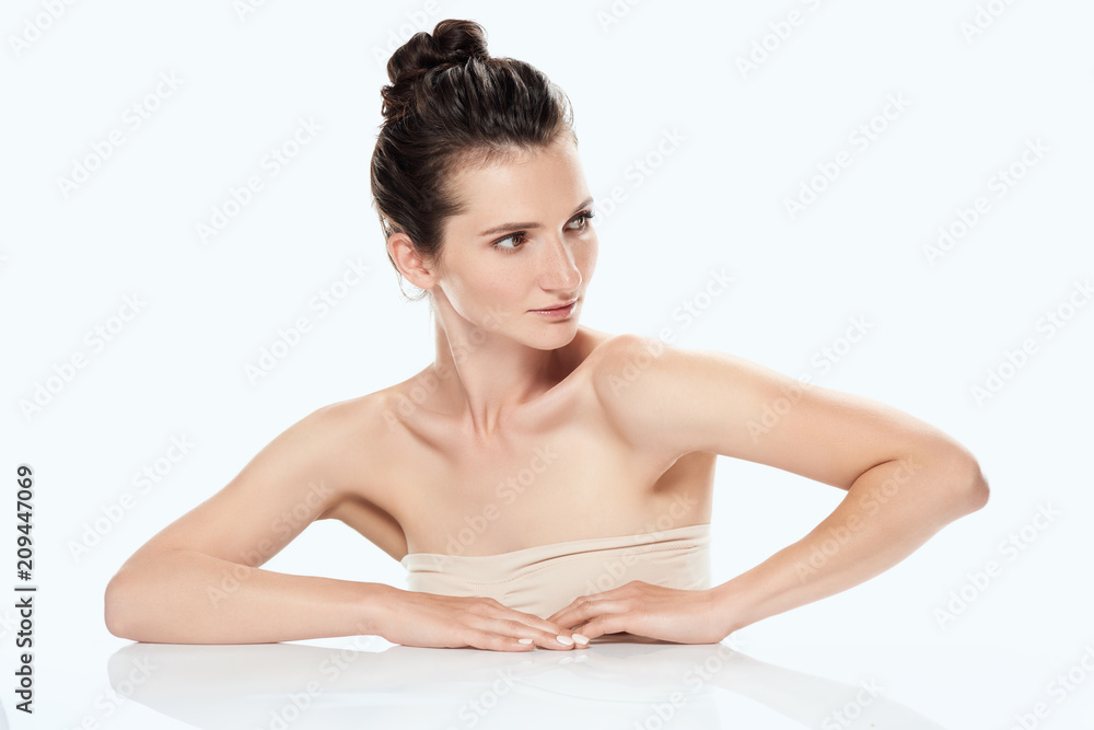 attractive elegant young woman in bra, isolated on white attractive elegant young woman in bra, isolated on white