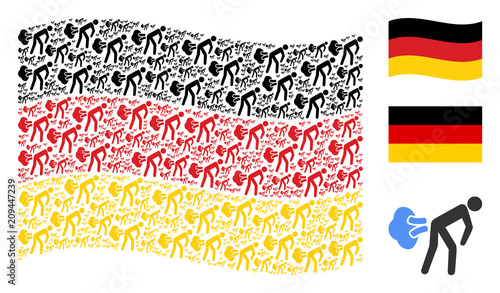 Waving German state flag. Vector fart gases items are organized into mosaic Germany flag composition. Patriotic concept done of flat fart gases elements.