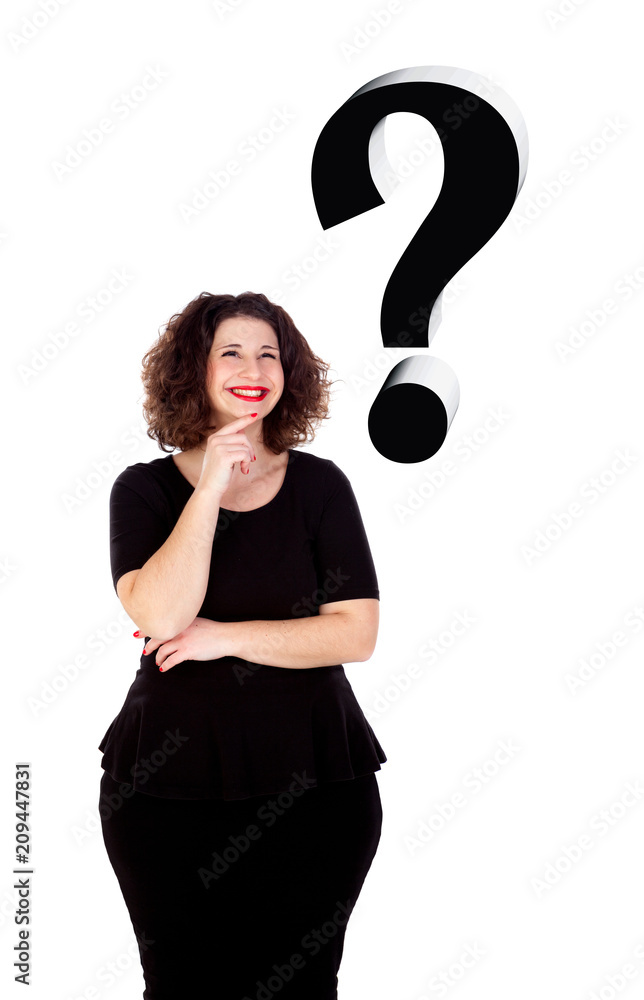 Pensive beautiful curvy girl with black dress Pensive beautiful curvy girl with black dress