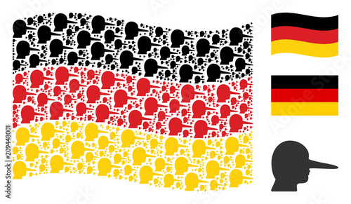 Waving Germany official flag. Vector lier pictograms are placed into mosaic Germany flag illustration. Patriotic composition composed of flat lier elements.