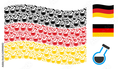 Waving German official flag. Vector retort icons are organized into mosaic Germany flag abstraction. Patriotic collage composed of flat retort design elements.