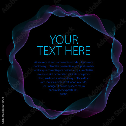 Round frame of flowing smoke. Vector abstract artistic beautiful background with copy space for text. Isolated over black background.
