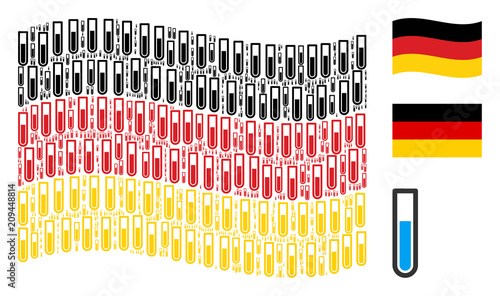 Waving German flag. Vector test tube elements are organized into geometric Germany flag illustration. Patriotic concept constructed of flat test tube elements.