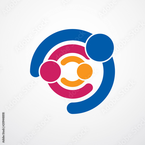 Happy family vector logo or icon created with simple geometric shapes. Tender and protective relationship of father, mother and child. Together as one system relations.