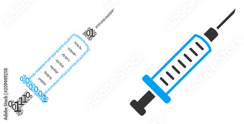 Syringe collage icon of one and zero digits in variable sizes. Vector digits are arranged into syringe mosaic design concept.