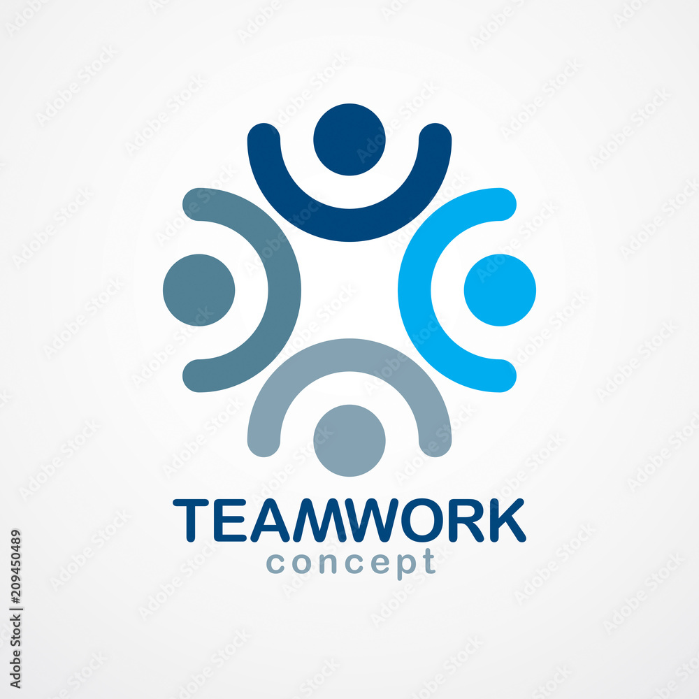 Teamwork and friendship concept created with simple geometric elements as a people crew. Vector icon or logo. Unity and collaboration idea, dream team of business people blue design. Teamwork and friendship concept created with simple geometric elements as a people crew. Vector icon or logo. Unity and collaboration idea, dream team of business people blue design.