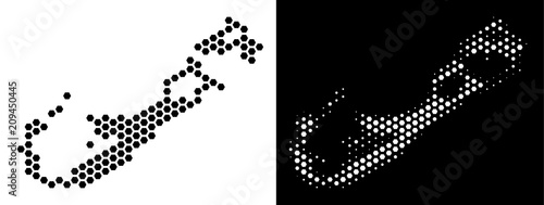 Hexagon Bermuda Island map. Vector territorial plan in black and white variants. Abstract Bermuda Island map composition is constructed from hex tile elements.