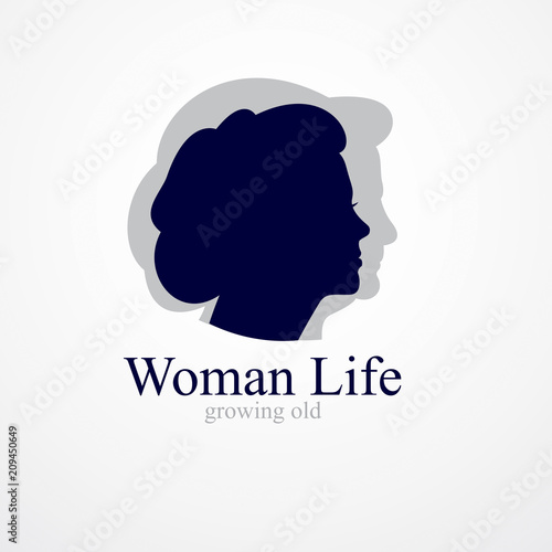 Woman getting old age years conceptual illustration, from woman to grandma, aging period and cycle of life. Vector simple classic concept icon or logo design.