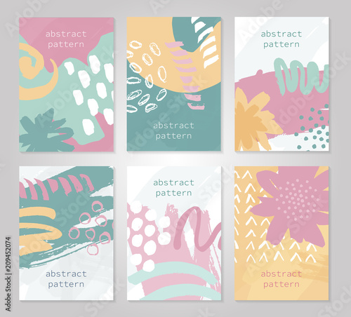 Abstract colorful backgrounds set. Hand drawn templates for card, flyer and invitation design. Vector illustration.