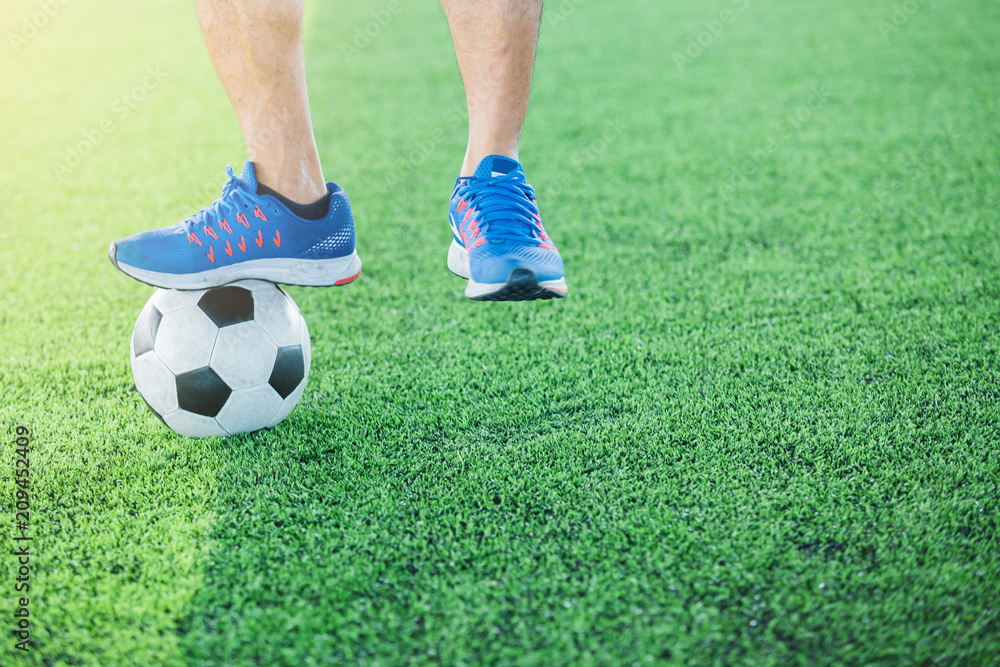 Fototapeta premium Soccer player jump and stomp for training