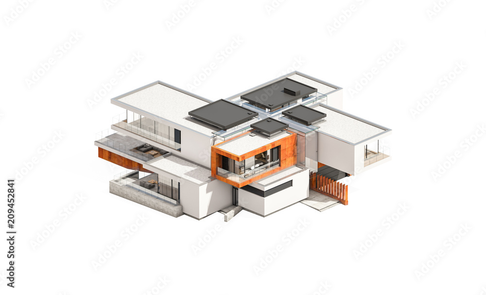 3d rendering of modern house isolated on white. 3d rendering of modern house isolated on white.