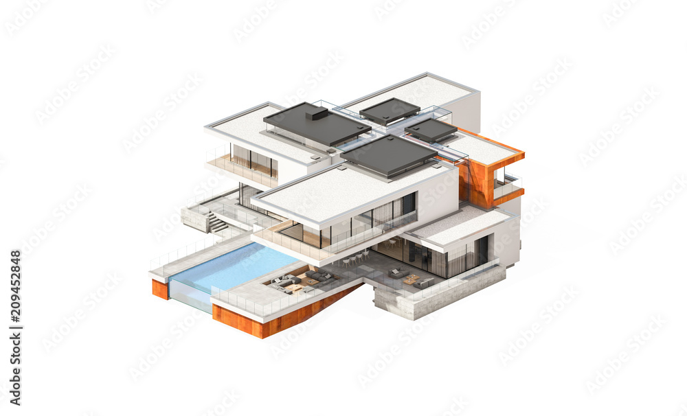 3d rendering of modern house isolated on white. 3d rendering of modern house isolated on white.