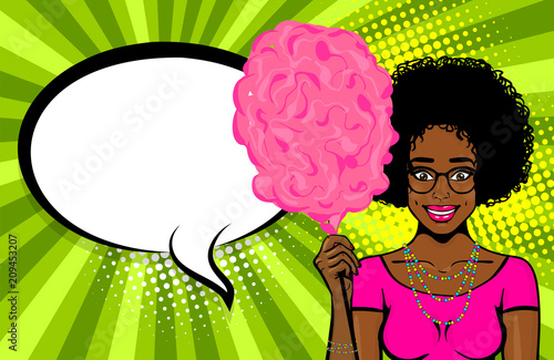Pop art style woman speech bubble advertise