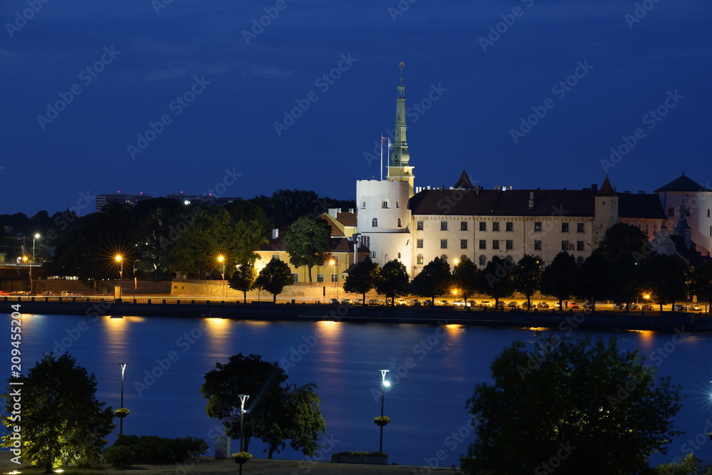 Landscape of Riga and the Daugava river at night