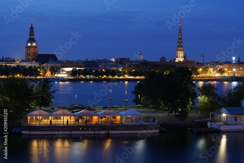 Landscape of Riga and the Daugava river at night