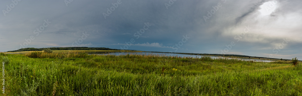 panorama of the lake with fields panorama of the lake with fields