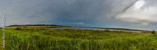 panorama of the lake with fields