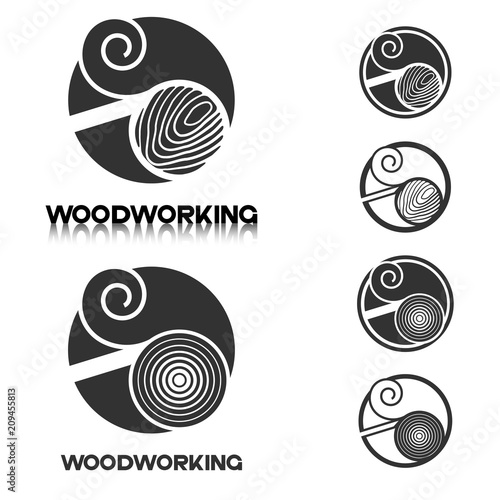 an illustration consisting of several images of a lathe and a piece of wood in the form of a symbol or logo