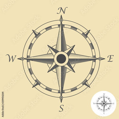 Compass or wind rose symbol - nautical navigation sign
