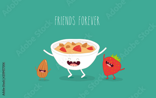 The white bowl of cornflakes. Vector illustration.