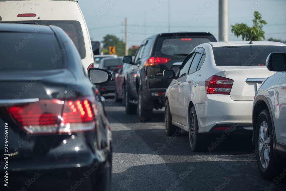 traffic jam with row of cars