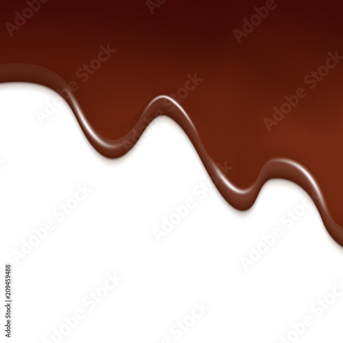 Creamy chocolate on white background. Cocoa liquid wave brown chocolate dessert flowing
