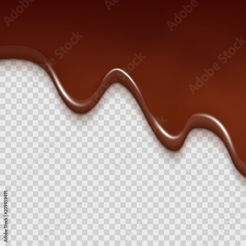 Creamy chocolate on transparent background. Cocoa liquid wave brown chocolate dessert flowing