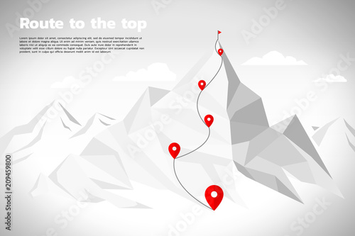 Route to the top of mountain: Concept of Goal, Mission, Vision, Career path, Polygon dot connect line style