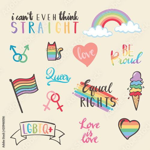 Hand Drawn Gay Pride Stickers Collection - vector eps10