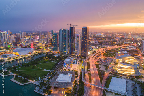 Aerial stock photo of Downtown Miami