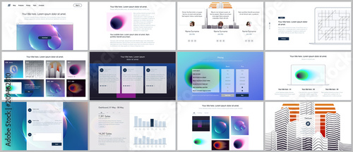 Vector templates for website design, minimal presentations, portfolio with colorful abstract gradient blurs and geometric backgrounds. UI, UX, GUI. Design of header, dashboard, features page, blog etc