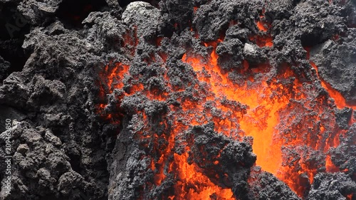 Closeup of a lava flow of volcano Kilauea on Hawaii