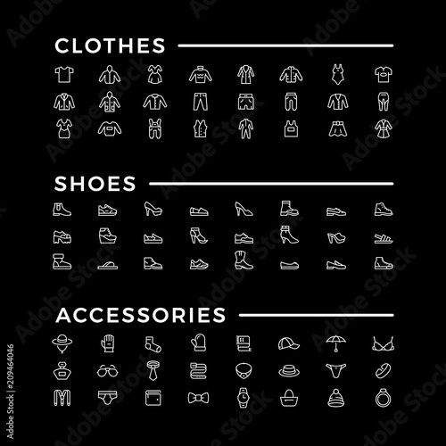 Set line icons of clothes, shoes and accessories