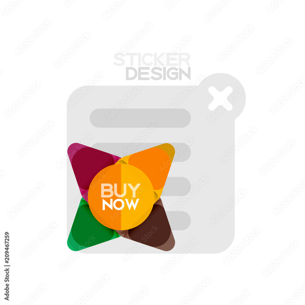 Flat design triangle arrow shape geometric sticker icon, paper style design with buy now sample text, for business or web presentation, app or interface buttons, internet website store banners Flat design triangle arrow shape geometric sticker icon, paper style design with buy now sample text, for business or web presentation, app or interface buttons, internet website store banners