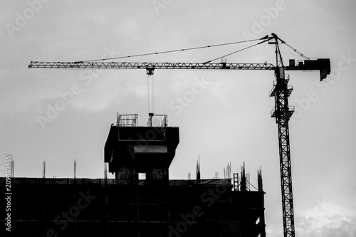 crane side buliding black and white background