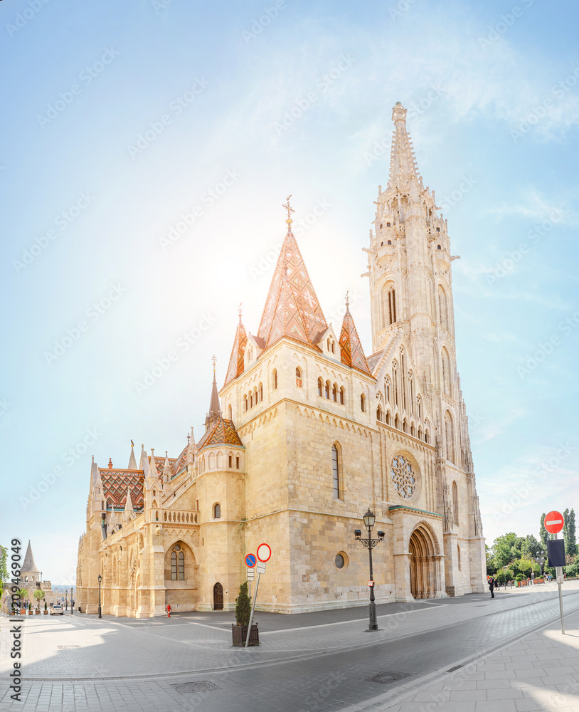 Main tourist attraction and landmark of Budapest - amazing architecture of the Cathedral of St. Matthias. Church is the biggest gothic temple in Hungary.