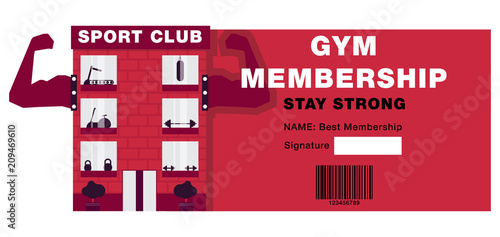 season ticket to the gym,plastic card for visiting the gym,playing sports by subscription,vector image, flat design