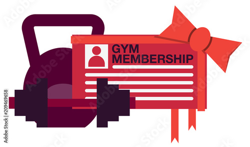 season ticket to the gym,plastic card for visiting the gym,playing sports by subscription,vector image, flat design