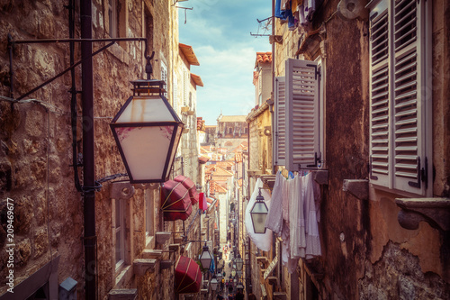 Famous narrow alley of Dubrovnik old town, Croatia photo