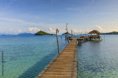 wooden bridge and cottage on tropical sea in Koh Mak island, Trat province,Thailand