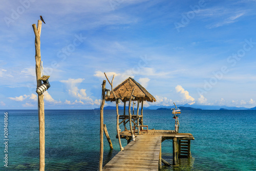 wooden bridge and cottage  on tropical sea  in  Koh Mak island  Trat province Thailand