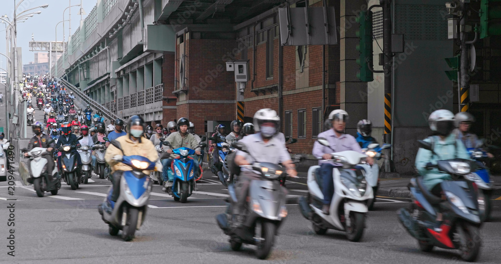Motorway with busy Motorbike traffic in taipei city