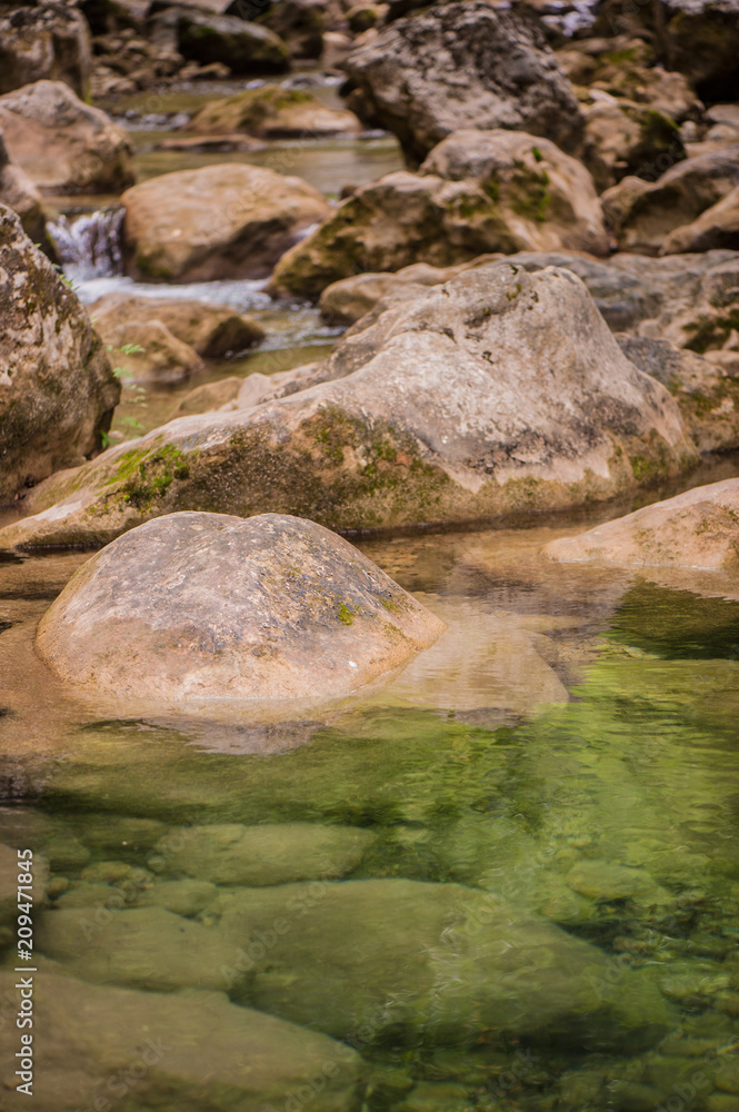 Landscape - forest, rocks and mountain river. Landscape - forest, rocks and mountain river.